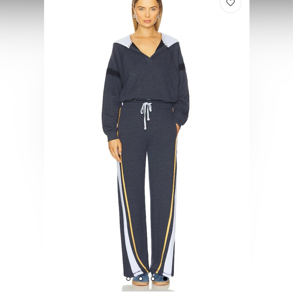 NWT Sundry Wide Leg Athlete Pants in navy with Yellow & White Side Stripes